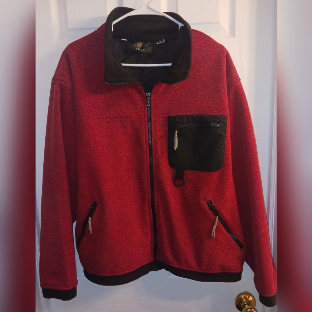 Orvis Full Zip Fleece Jacket Polartec Men's Large Red Black